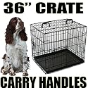 36" Folding Black Metal Dog Cage, Crate, Carrier - Epoxy Coated Anti Rust Frame and Tray - By Kingdom of Fun