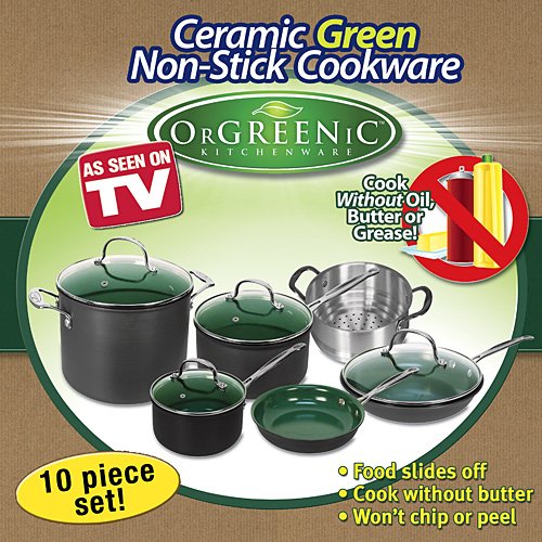 As Seen on TV NonStick New Orgreenic 10 PIECE COOKWARE SET (^o^) Deals
