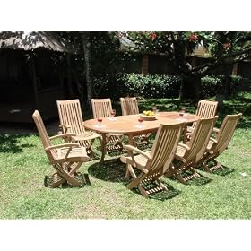 New 9 Pc Luxurious Grade-A Teak Dining Set - 94 Oval Table And 8 Multi Position Folding... by WholesaleTeak