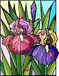 Red, Yellow, Blue and Purple Dutch Iris Flowers with Ladybugs - Etched Vinyl Stained Glass Film, Static Cling Window Decal