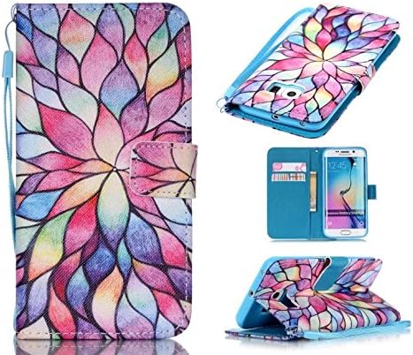 S6 Edge Case, Galaxy S6 Edge Case, ArtMine Colorful Flowers Printed PU Leather Magnetic Closure Wallet Pouch Phone Case with Wristlet and Credit/ID Card Cash Slot for Samsung Galaxy S6 Edge