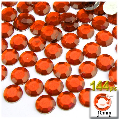 The Crafts Outlet 144-Piece Flat Back Round Rhinestones, 10mm, Orange