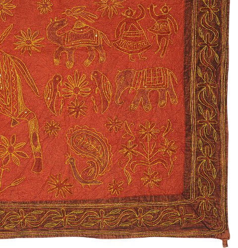 Imagen 3 de Antique Elephant Peacock Camel Bird & Cotton Zari bordado y lentejuelas Tapestry-Wall Hanging Tamaño 54 x 33 pulgadas