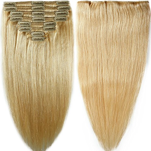 130g-160g 16" 18" 20" 22 Inch True Double Weft Thick Full Head Set Clip in 100% Remy Human Hair Extensions Top Grade 7A For Woman Beauty 8 Pieces 18 Clips (#613 Bleach Blonde 20 Inch 150g)