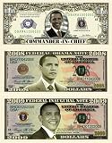 Barack Obama 44th President Triple Collectors Bill Collector Set 1-one Million Dollar Bill, 1-2008 Federal Obama Note Bill & 1-2009 Federal Inaugural Note 2009 Dollar Bill