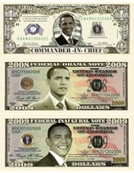 Barack Obama 44th President Triple Collectors Bill Collector Set 1-One Million Dollar Bill, 1-2008 FEDERAL OBAMA NOTE Bill & 1-2009 FEDERAL INAUGURAL NOTE 2009 Dollar Bill