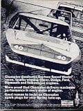 Daytona 500 winner Pete Hamilton and his 1970 Plymouth Superbird in full flight. ..... 1970 Champion Spark Plugs Ad, A3469A.