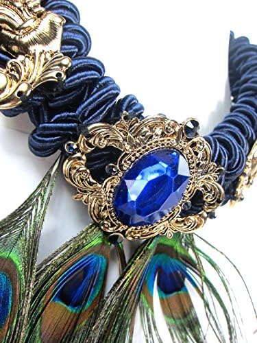 Crystal Rhinestones Chunky Vintage Tassel Feather Peacock Bib Gold Tone Statement Necklace