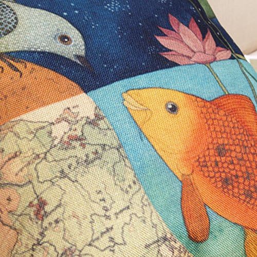 Bird &amp; Fish in the Two World Forever Throw Pillow Case Sham Decor Cushion Covers Square 18*18 Inch Beige Cotton Blend Linen