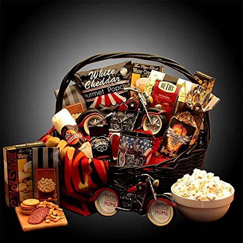 He's A Motorcycle Man Gift Basket with Ceramic Motorcycle Bank and Picture Frame