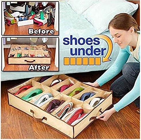 Ostart 12 Pairs Shoes Organizer Holder Intake Under Bed Closet Storage Fabric Bag Box