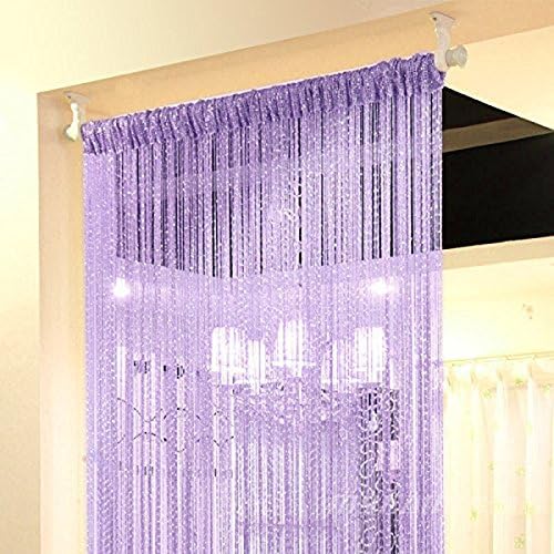 Wyqaman Rare Flat Silver Ribbon Door String Curtain Modern Hanging Decorative String Curtain/line Screen for Room/wedding Classic/coffee House/window Decorative (Violet, 100x200cm)