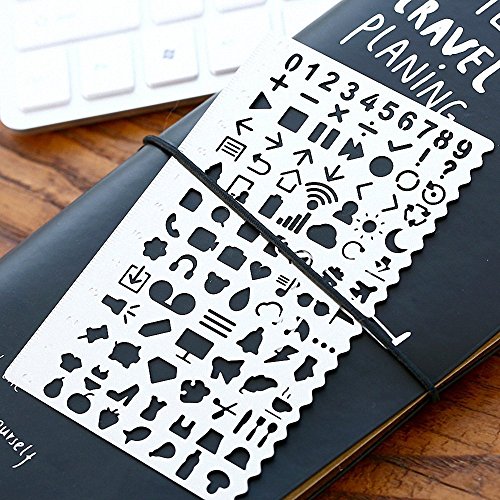 Yalis Elements of Life Stencil Stainless Steel Hollow Drawing Template Number Icon Tool DIY Photo Album/Diary/Letter Accessories Ruler -- ALL IN ONE (Elements of Life)