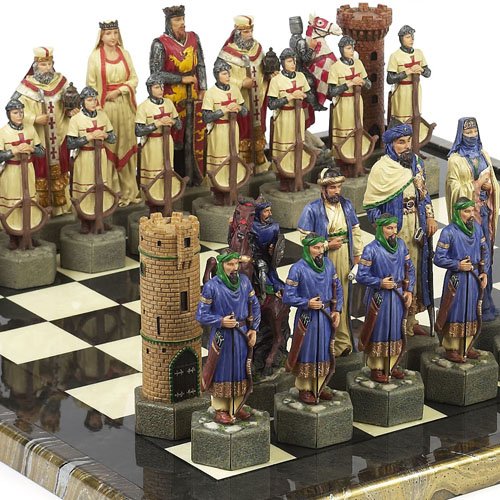 Crusade Chessmen & Mancini Chess Board from Italy Extra Large, King: 6 7/8