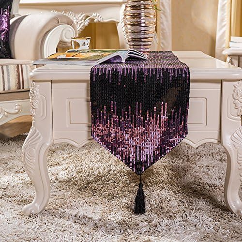 Sequin Chenille Table Runner for Home Party Wedding Banquet Decoration - 12 .6" x 70.9" or 12 .6" x 78.7" (12 .6" x 70.9", purple)