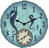 Outdoor Living : Springfield Precision Instruments Model 91503 14" Poly Resin Seahorse Clock with Thermometer
