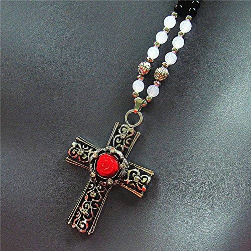 Womens Elegant Pearl Strands Sweater Chain Long Pendant Necklace Fashion Autumn Winter Jewelry for Girl (Big Red Cross)