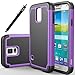Galaxy S5 Case, E LV Samsung Galaxy S5 Case - Hybrid Dual Layer Armor Defender Full Body Protective Case Cover (Hard Plastic with Soft Silicon) Shock-Absorption / Impact Resistant Bumper for Galaxy S5 / Galaxy SV / Galaxy S V / Galaxy i9600 with 1 Black Stylus, 1 Screen Protector and 1 E LV Microfiber Sticker Digital Cleaner - Purple