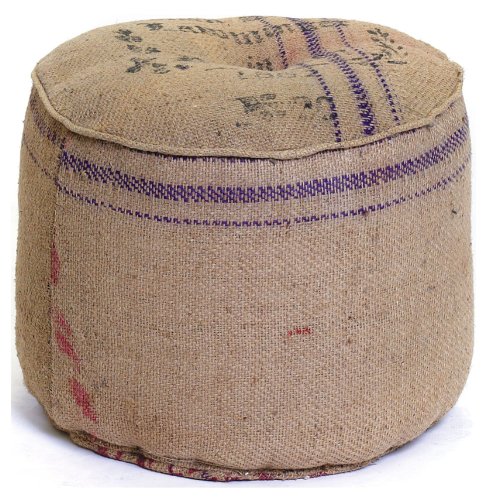 Vintage Farmhouse Burlap Printed Round Ottoman