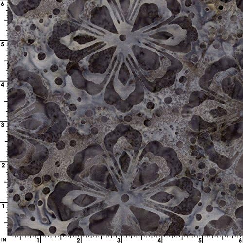 Fresh Water Designs Kahuna Batiks Fabric - Flower &amp; Dot - Dark Gray #KAH01-006