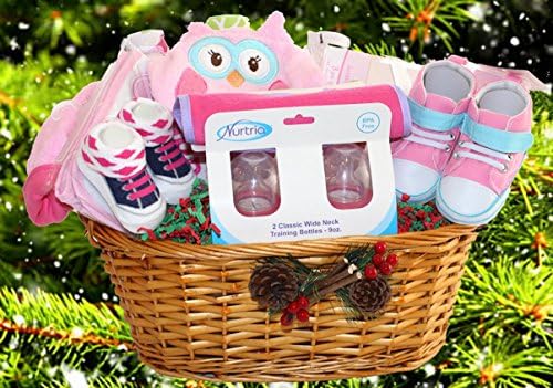 Christmas Baby Gift Basket Filled with Newborn Delightful Items / Baby Clothes and Accessories / Perfect Holiday Gift for Winter Baby (Big Gift Basket, Pink-Girl)