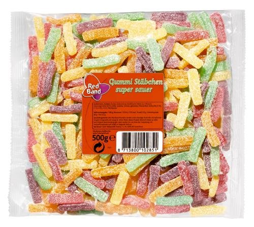 Red Band Gummistäbchen Super-Sauer, 12er Pack (12 x 500 g Beutel)