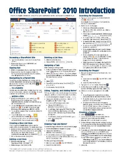 Microsoft Office SharePoint 2010 Quick Reference Guide: Introduction (Cheat Sheet of Instructions, Tips &amp; Shortcuts - Laminated Card)