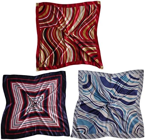3 Scarves - Silk-like Big Square Fashion Scarf 33" x 33" - Always Ready Set