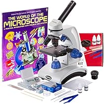 AmScope AWARDED BEST STUDENT MICROSCOPE 40X-1000X Dual Light Optical Glass Lens All-Metal Framework Student Microscope + Microscope Prepared and Blank Slides
