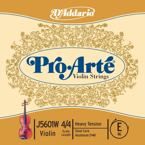 D'Addario Pro-Arte Violin Single Aluminum Wound E String, 4/4 Scale, Heavy Tension