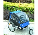 2 EN1 REMORQUE A VELO/POUSSETTE JOGGER 1 À 2 ENFANTS AVEC AMORTISSEUR BLEU/NOIR NEUF