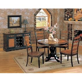 5pc Longoria Country Style Round Wood Dining Table and Chair Set by visiondecor Furniture