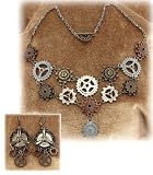 Steampunk Gear Necklace and Earrings Set