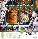Lesley Anne Ivory's Ivory Cats Megatab and Mintaka and the Snowman SPARKLE 750 Piece GLITTER PUZZLE