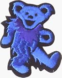 Dancing Bear - Blue Bear with Dark Purple Necklace - Embroidered Iron On or Sew On Patch