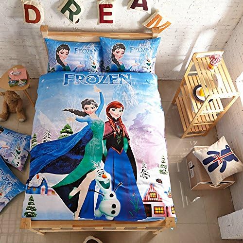 XM Home Fashion-100% Cotton,Catoon Collection,The Princess Elsa and Anna Kids Bedding 3 Pieces Duvet Cover Sets Full Size