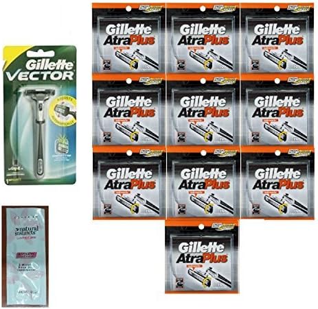 Vector Plus Razor Handle (Made in Thailand) + Atra Plus Refill Razor Blades 10 ct. (Pack of 10) with FREE Loving Color trial size conditioner