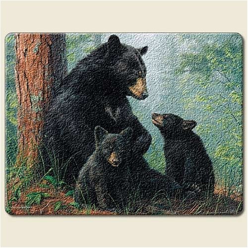 Black Bear Family 8" By10" Small Tempered Glass Cutting Board