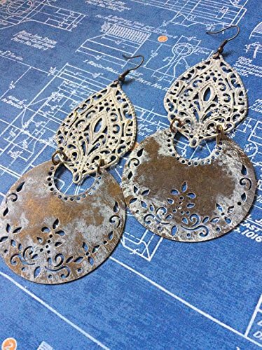 Shabby Chic White Patina Bohemian Statement Earrings
