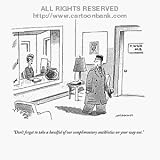 'Dont forget to take a handful of our complimentary antibiotics' Cartoon print by Mick Stevens, Published in The New Yorker on 1/12/1998