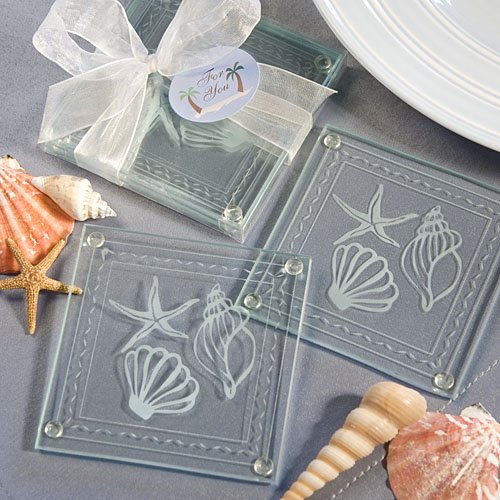 72 Beach Themed Glass Coaster Favors