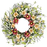 Melrose Twig Wreath with Shades of Pink Daisies, 24-Inch