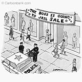 'The Boss is Going to Jail Sale.' Cartoon print by C. Covert Darbyshire, Published in The New Yorker on 8/30/2004