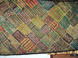 Gift Idea-Kutch Embroidered Green Wall Hanging Vintage Sari Tapestry 78"