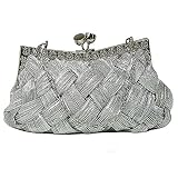 SILVER WOVEN BRAID CLUTCH W/RHINESTONE TRIM