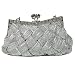SILVER WOVEN BRAID CLUTCH W/RHINESTONE TRIM