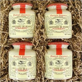 Set of 4 Classic 500 g Pommery Mustard Meaux Moutarde in Pottery Crock in gift box