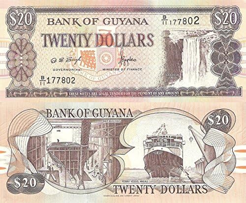 Bank of Guyana $20 Twenty Dollars YEAR 1996+ Africa Paper Money Banknote