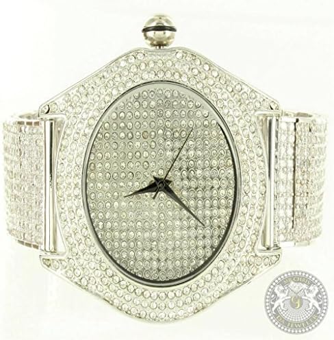 Mens Techno Pave Rodeo Metal Band 14k Gold Finish Lab Diamond Watch