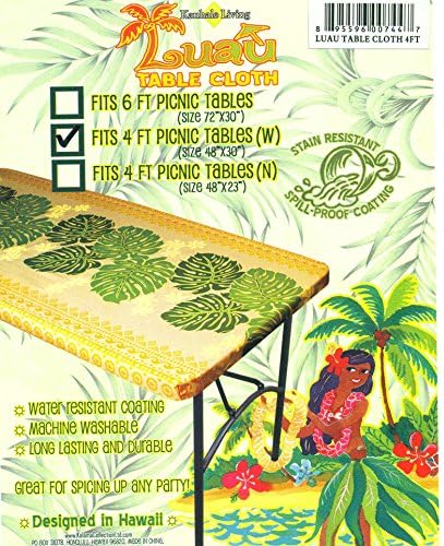 Kauhale Living Hawaiian Tropical Picnic Tablecloth (Fits 4 feet picnic tables 48"x30", spicing up any party)